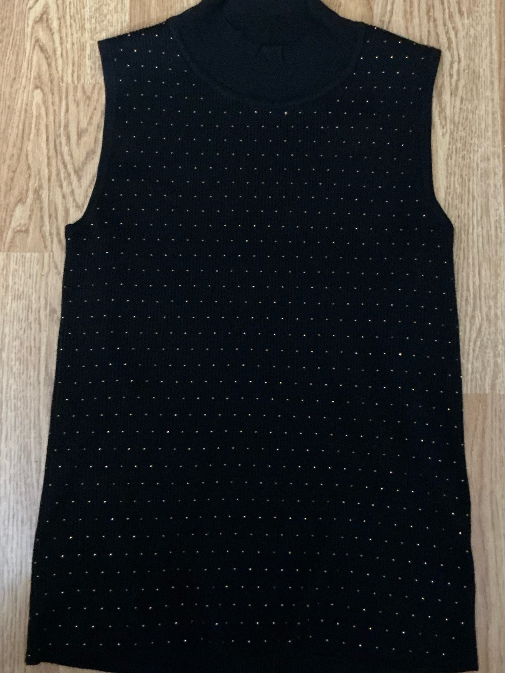 Tahari Black Sleeveless Mock Turtleneck Sweater Top with Sequin Detail Size XL